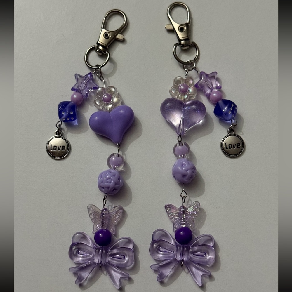 Purple Heart and Bow Keychain Set